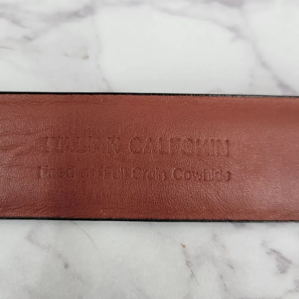 Perry Ellis Men's Black Leather Belt with Gold Buckle